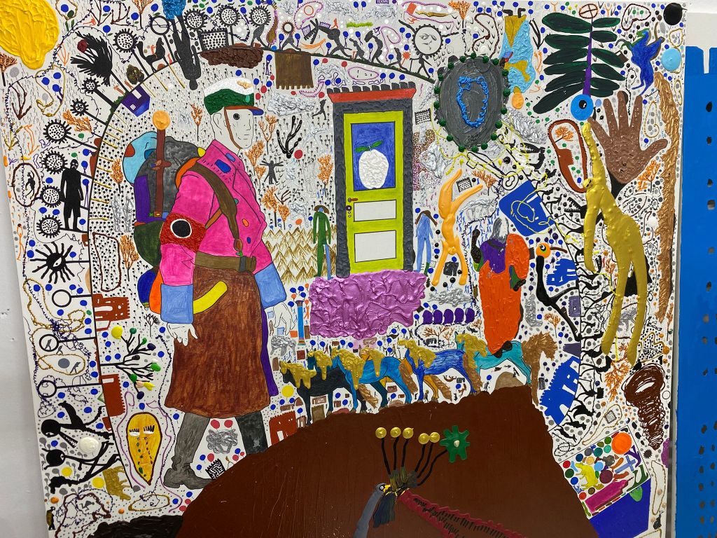 Moroccan artist Mo Baala crowded composition artwork


